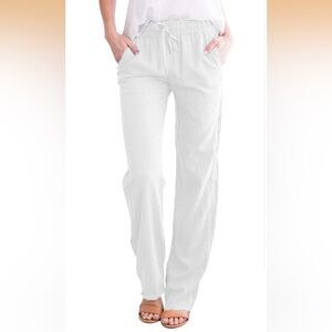 Women’s White Drawstring Lightweight Summer Cotton Lounge Pants Size M